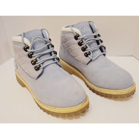 Vtg FUBU Collection Women’s Quilted Contender Boots POWDER BLUE 7M Construction - Picture 6 of 12